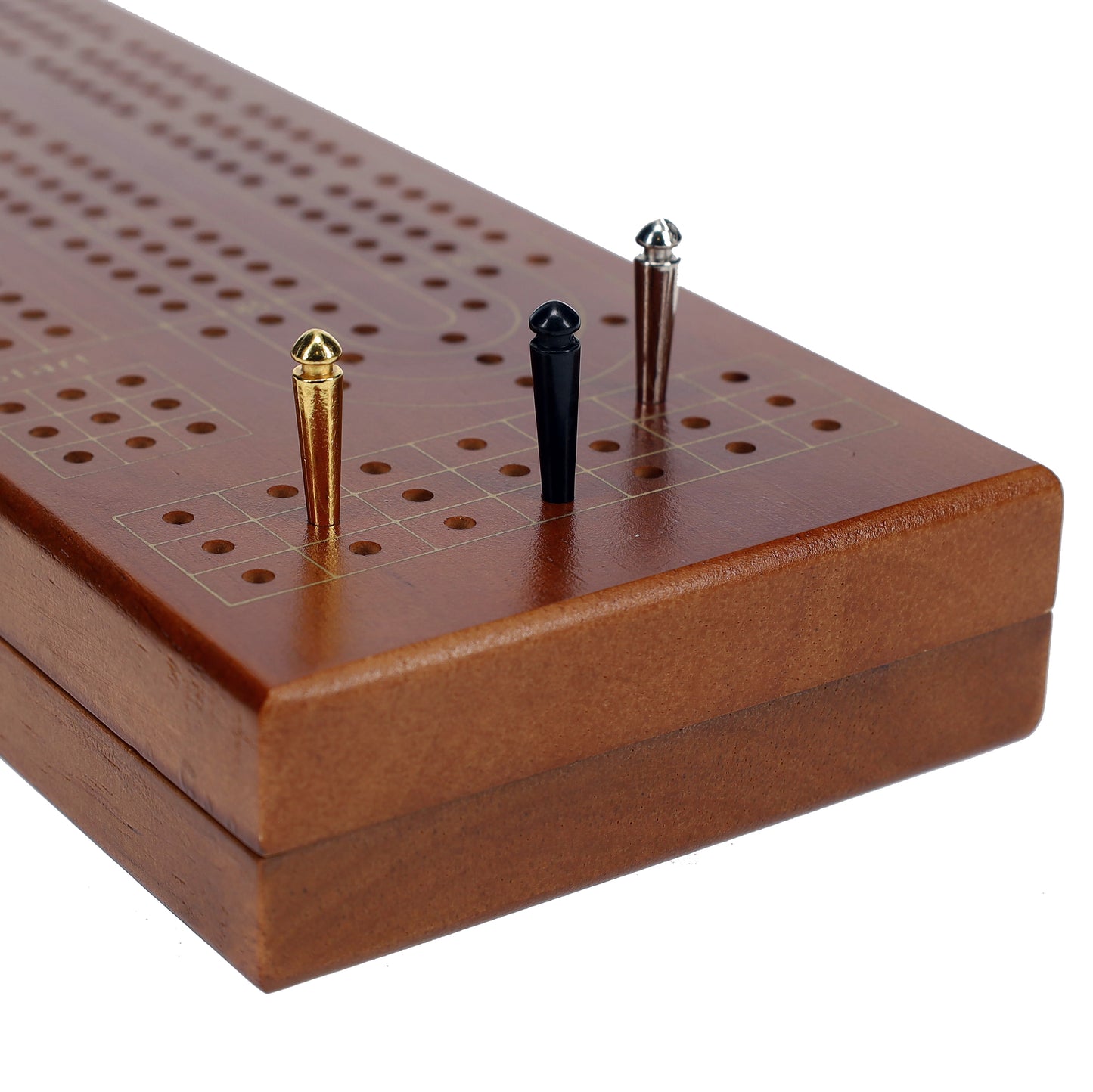 Pacific Shore Games Wooden Cribbage Board Game Set, Continuous 3 Track