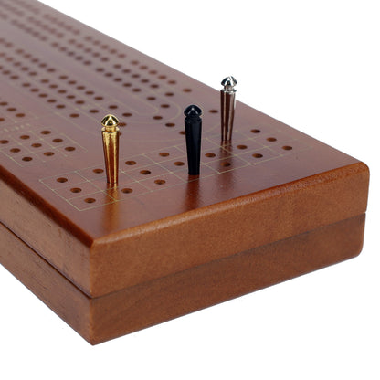 Pacific Shore Games Wooden Cribbage Board Game Set, Continuous 3 Track