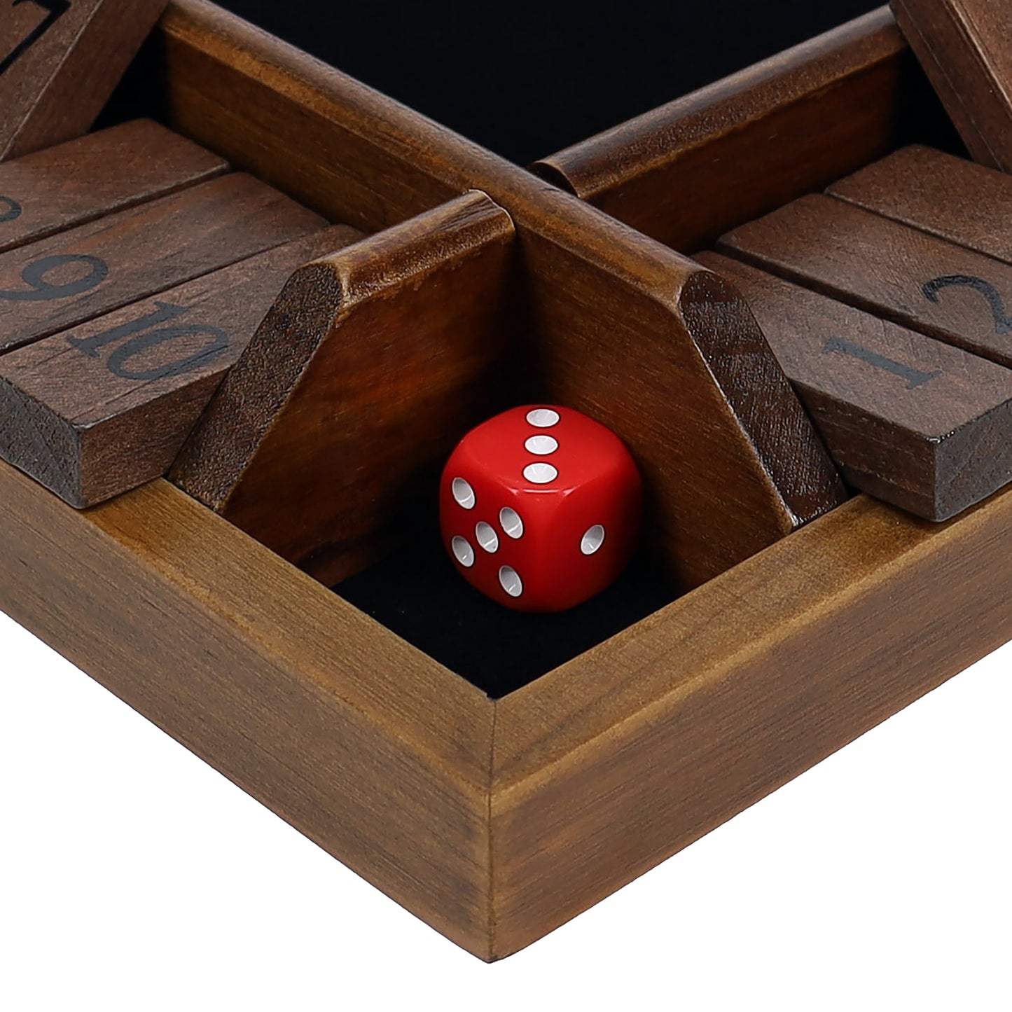 Pacific Shore Games 4 Player Shut the Box Dice Board Game with Walnut Stained Wood - 12 in.