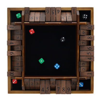 Pacific Shore Games 4 Player Shut the Box Dice Board Game with Walnut Stained Wood - 12 in.