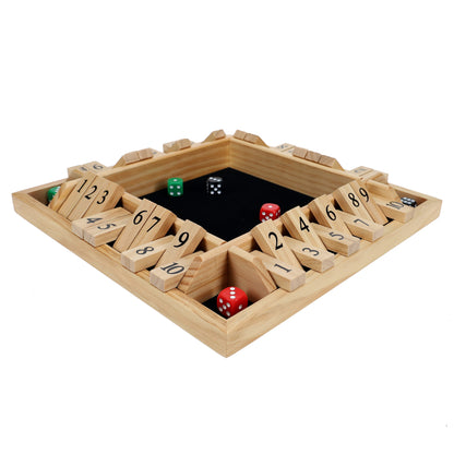 Pacific Shore Games 4 Player Shut the Box Dice Board Game with Natural Wood - 12 in.