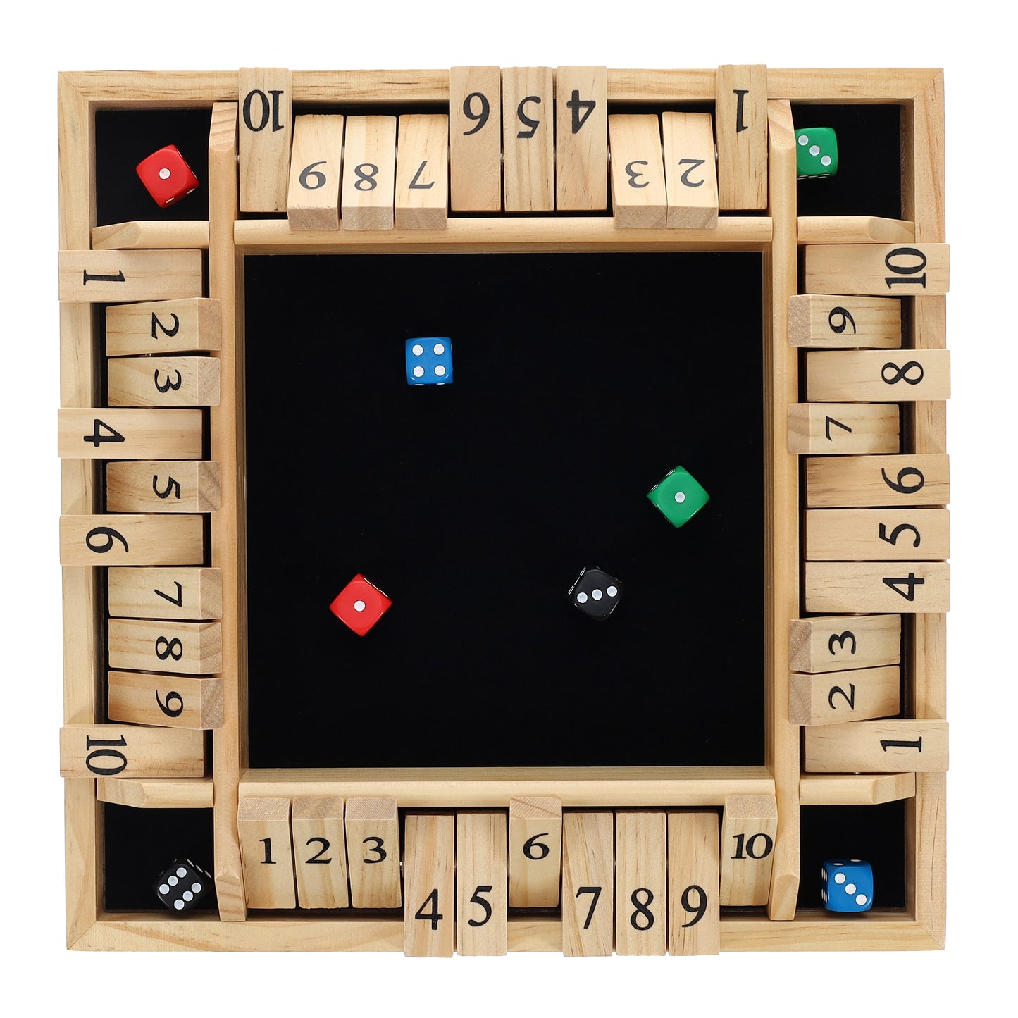 Pacific Shore Games 4 Player Shut the Box Dice Board Game with Natural Wood - 12 in.