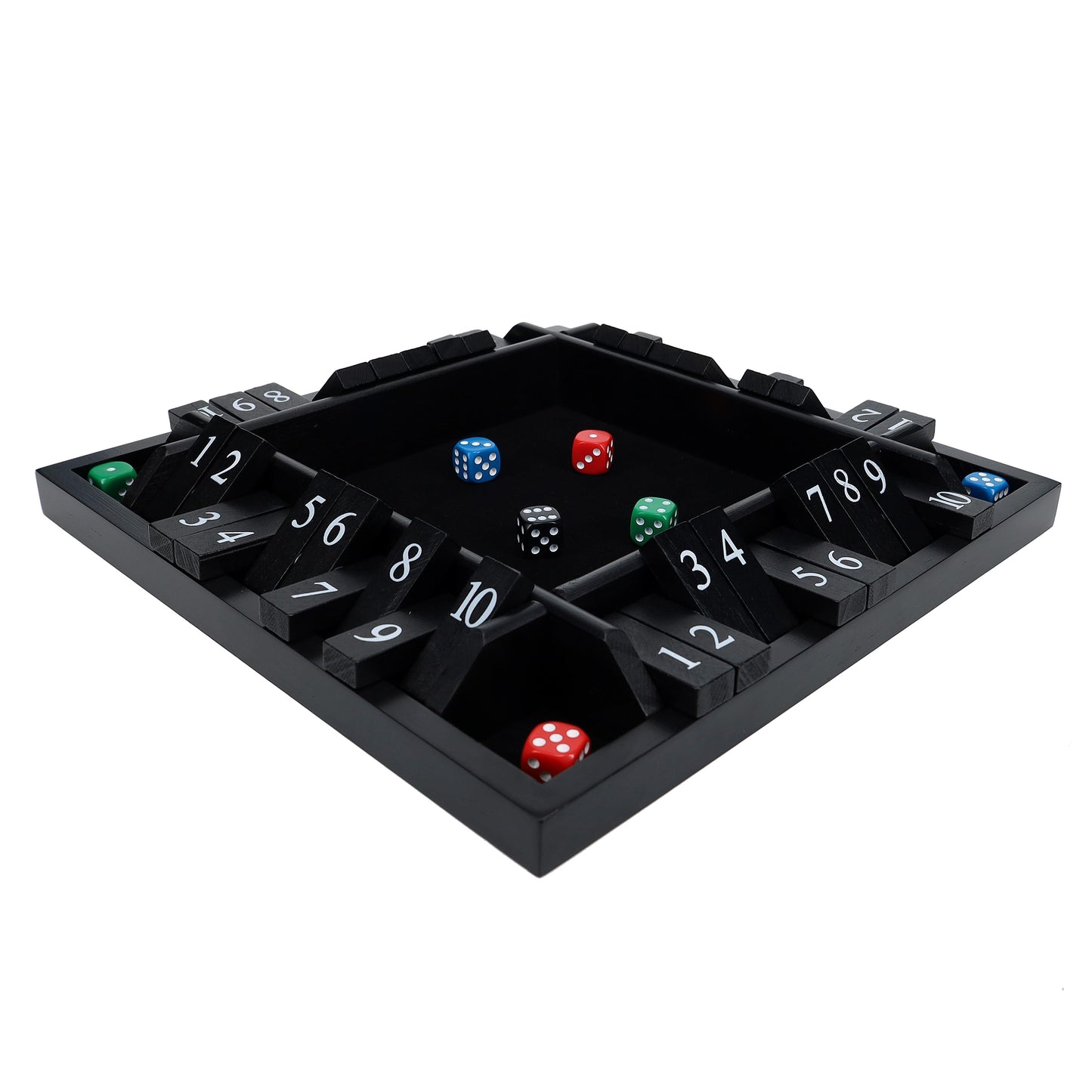 Pacific Shore Games 4 Player Shut the Box Dice Board Game with Black Stained Wood - 12 in.