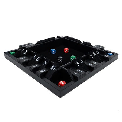 Pacific Shore Games 4 Player Shut the Box Dice Board Game with Black Stained Wood - 12 in.