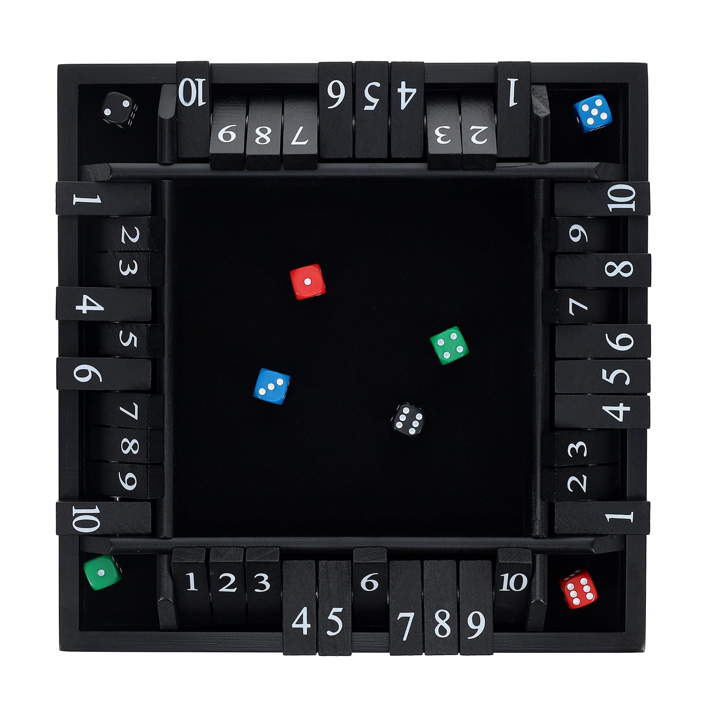 Pacific Shore Games 4 Player Shut the Box Dice Board Game with Black Stained Wood - 12 in.