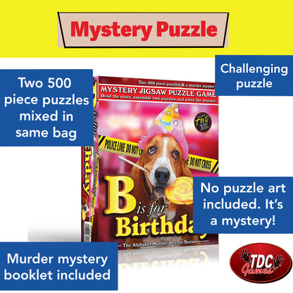 TDC Games B is for Birthday Alphabet Mystery Jigsaw Puzzles (2) 500 pieces