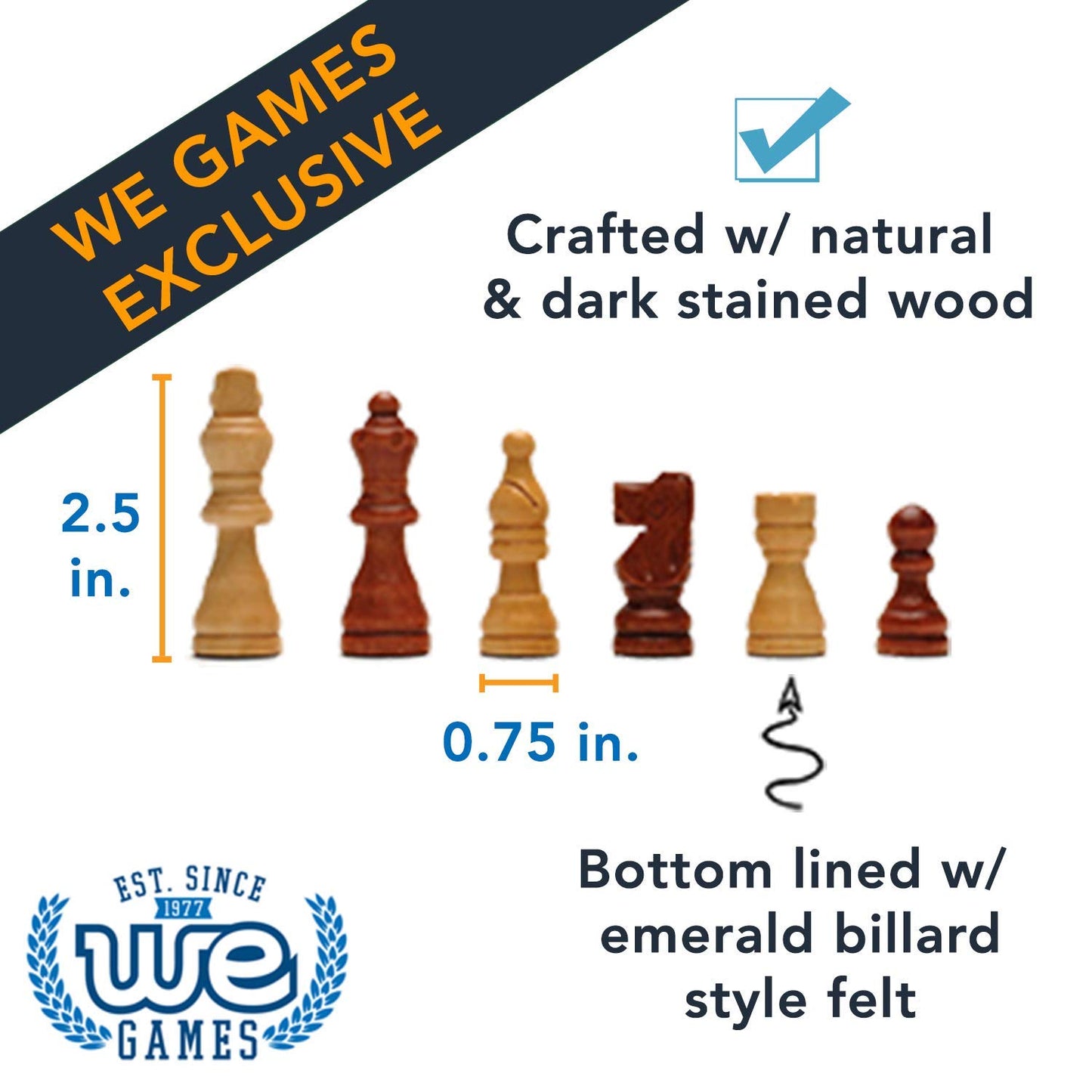 WE Games French Staunton Wood Chess Pieces with 2.5 inch King