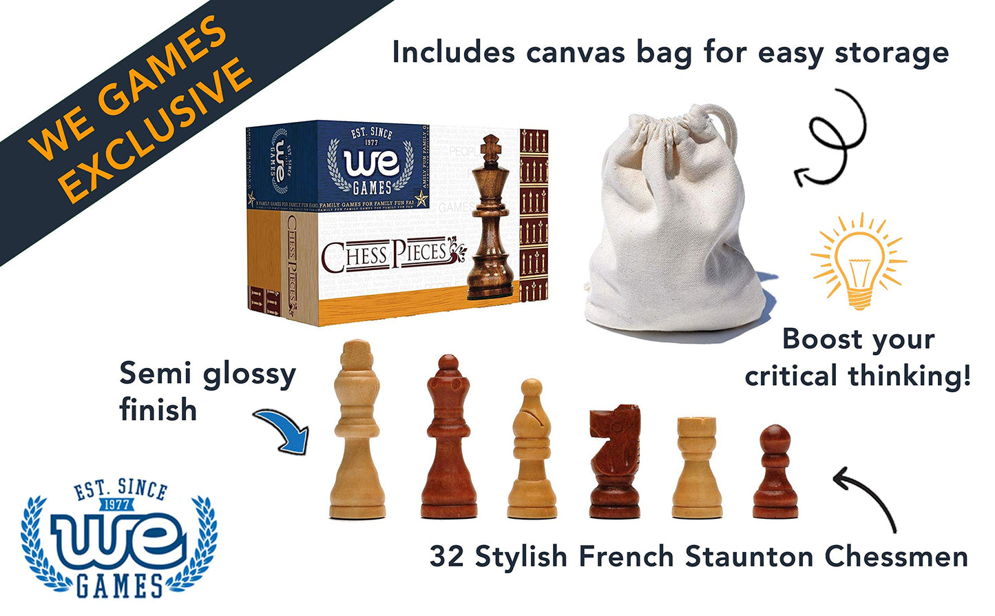 WE Games French Staunton Wood Chess Pieces with 2.5 inch King