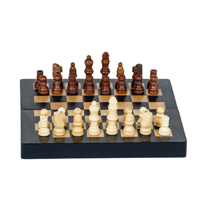 WE Games Travel Magnetic Folding Black Stained Wood Chess Set - 8 in.