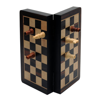 WE Games Travel Magnetic Folding Black Stained Wood Chess Set - 8 in.