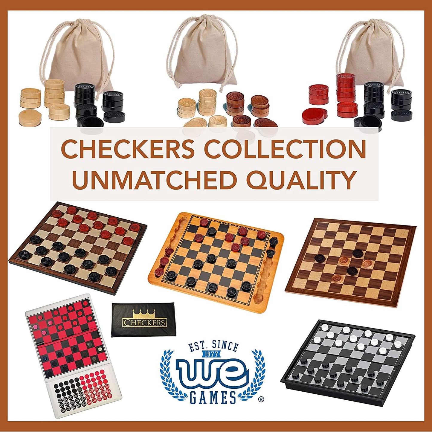 WE Games Wooden Checkers with Stackable Ridges