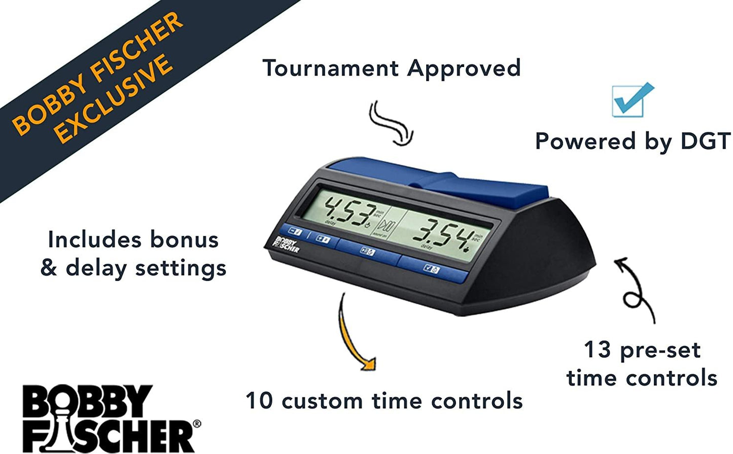 Bobby Fischer Digital Chess Clock/Timer - Powered by DGT