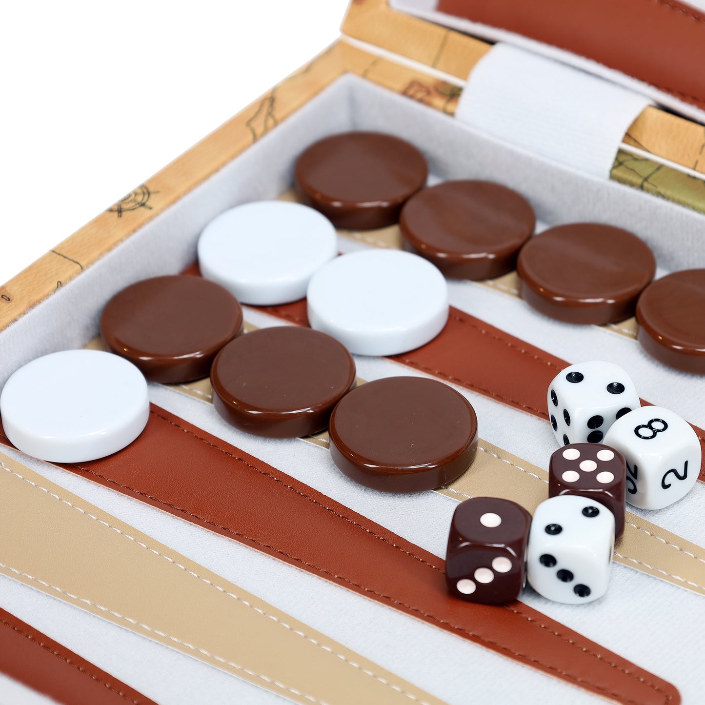 Tan Map Style Leatherette Backgammon Set, 14.75 x 9.75 in.