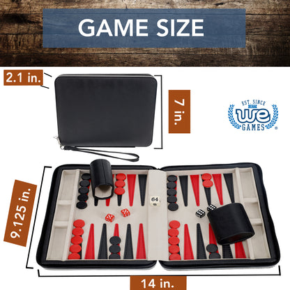 WE Games Magnetic Backgammon Set with Leatherette Case and Carrying Strap - Travel Size