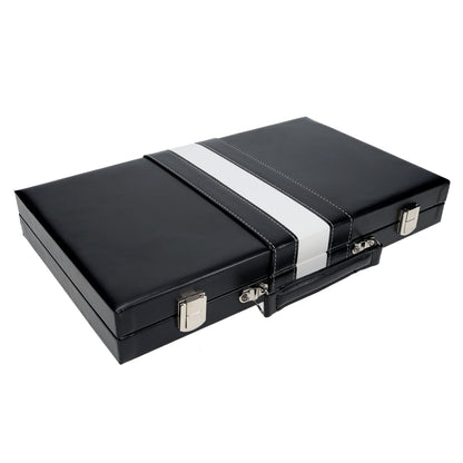 WE Games Black with Stripe Leatherette Backgammon Set, 14.75 x 9.75 in. closed