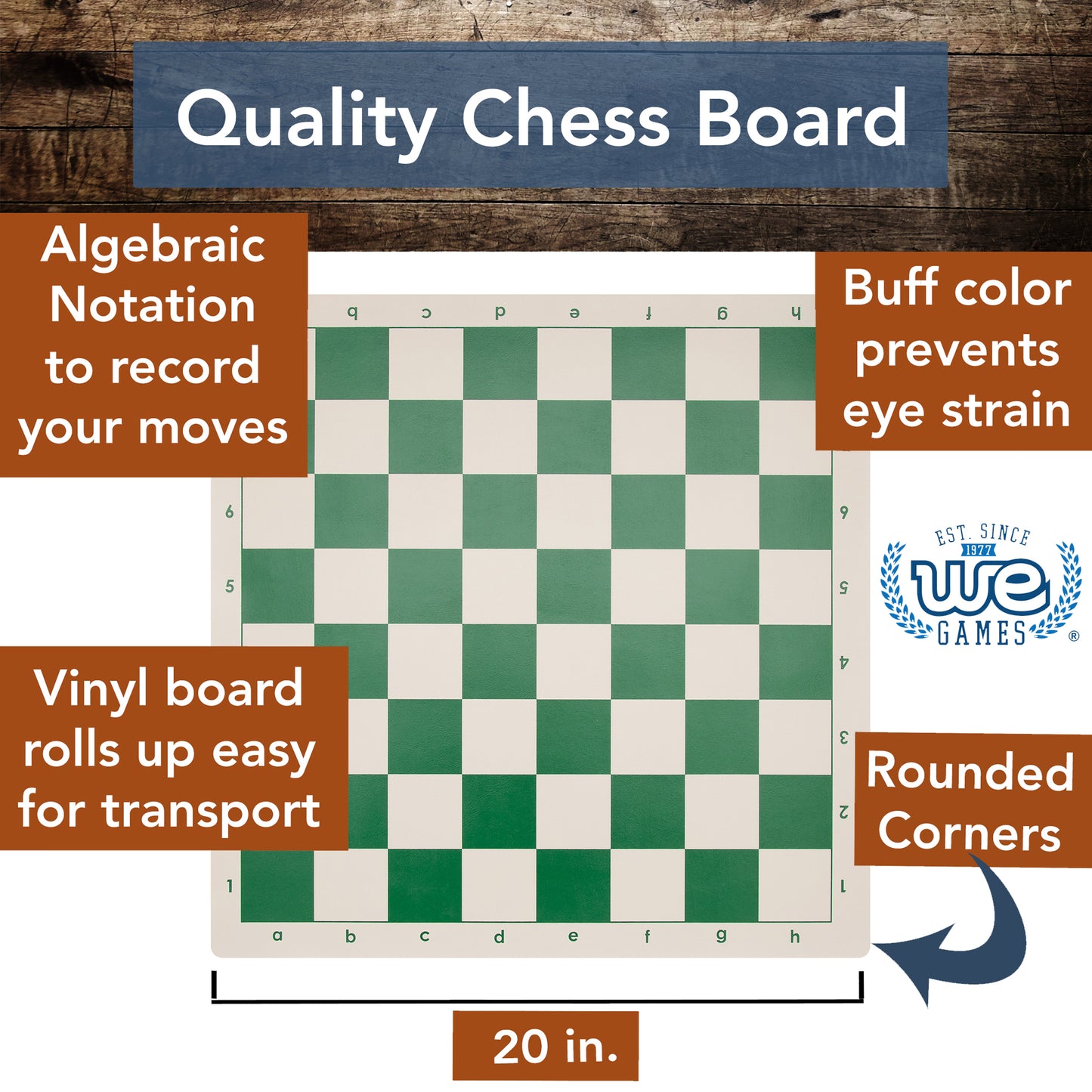 WE Games Best Value Tournament Chess Set - 20 inch Vinyl Chessboard, Staunton Chessmen with 3.75 inch King, Bag and Instruction Manual