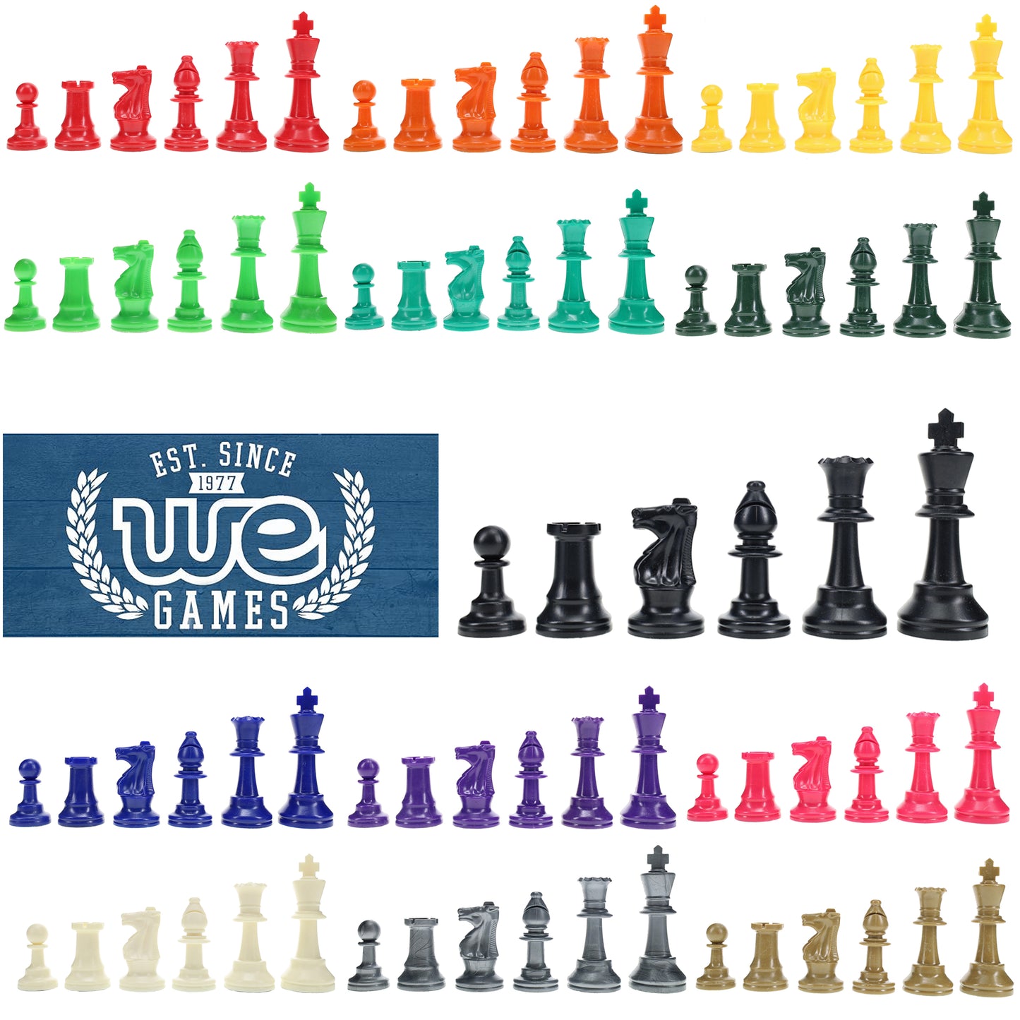 WE Games Color Bright Plastic Staunton Tournament Chess Pieces with 3.75 in. King - Half Chess Set of Chess Pieces Only, Teal