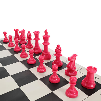 WE Games Color Bright Plastic Staunton Tournament Chess Pieces with 3.75 in. King - Half Chess Set of Chess Pieces Only, Pink