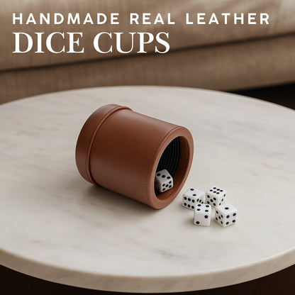 WE Games Professional, Leather Dice Cup Set - 5 Dice, Instructions for 10 Dice Games & Cloth Carry Bag