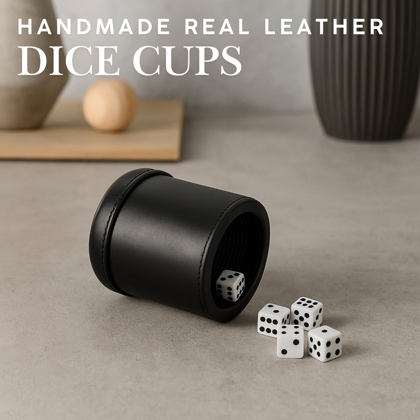 WE Games Professional, Leather Dice Cup Set - 5 Dice, Instructions for 10 Dice Games & Cloth Carry Bag