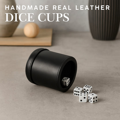 WE Games Professional, Leather Dice Cup Set - 5 Dice, Instructions for 10 Dice Games & Cloth Carry Bag