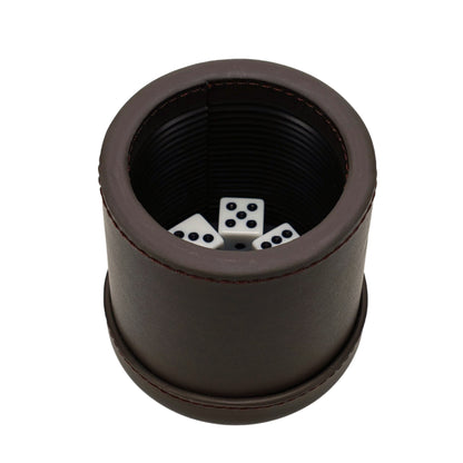 WE Games Professional, Leather Dice Cup Set - 5 Dice, Instructions for 10 Dice Games & Cloth Carry Bag