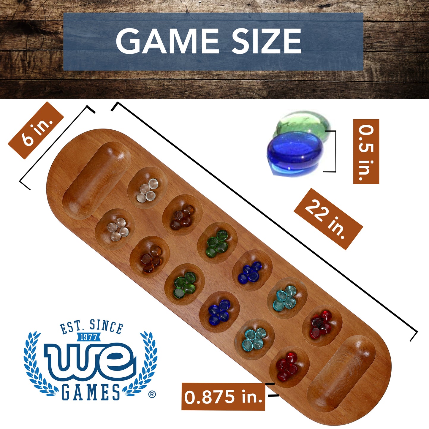 WE Games  Solid Wood Mancala Board Game with Walnut Stain - 22 in.