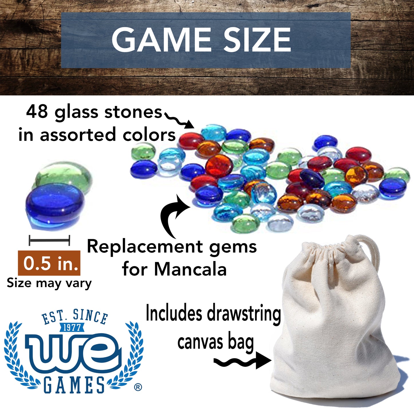 WE Games Replacement Glass Mancala Stones in Assorted Colors