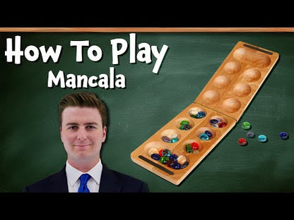 WE Games Folding Mancala - Solid Wood Board & Glass Stones