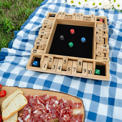 Pacific Shore Games 4 Player Shut the Box Dice Board Game with Natural Wood - 12 in.