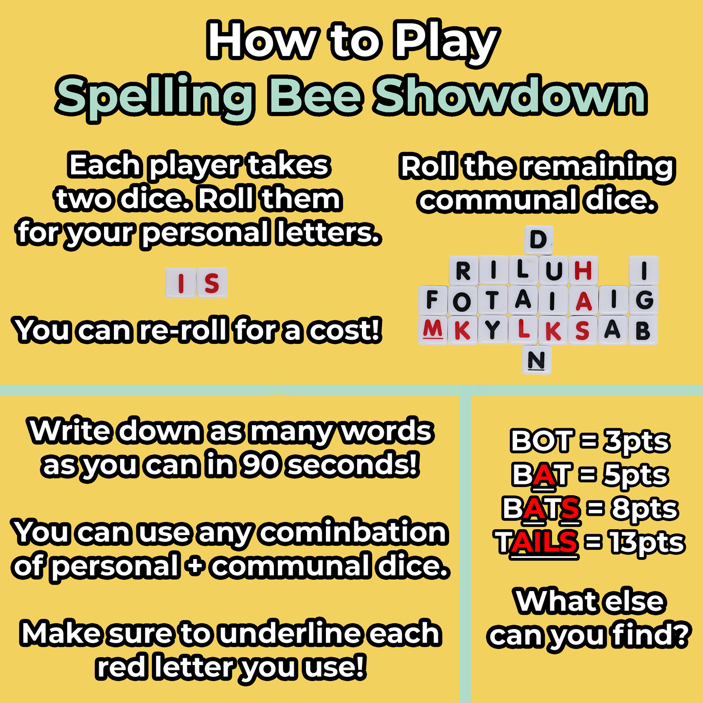 TDC Games Spelling Bee Dice Game
