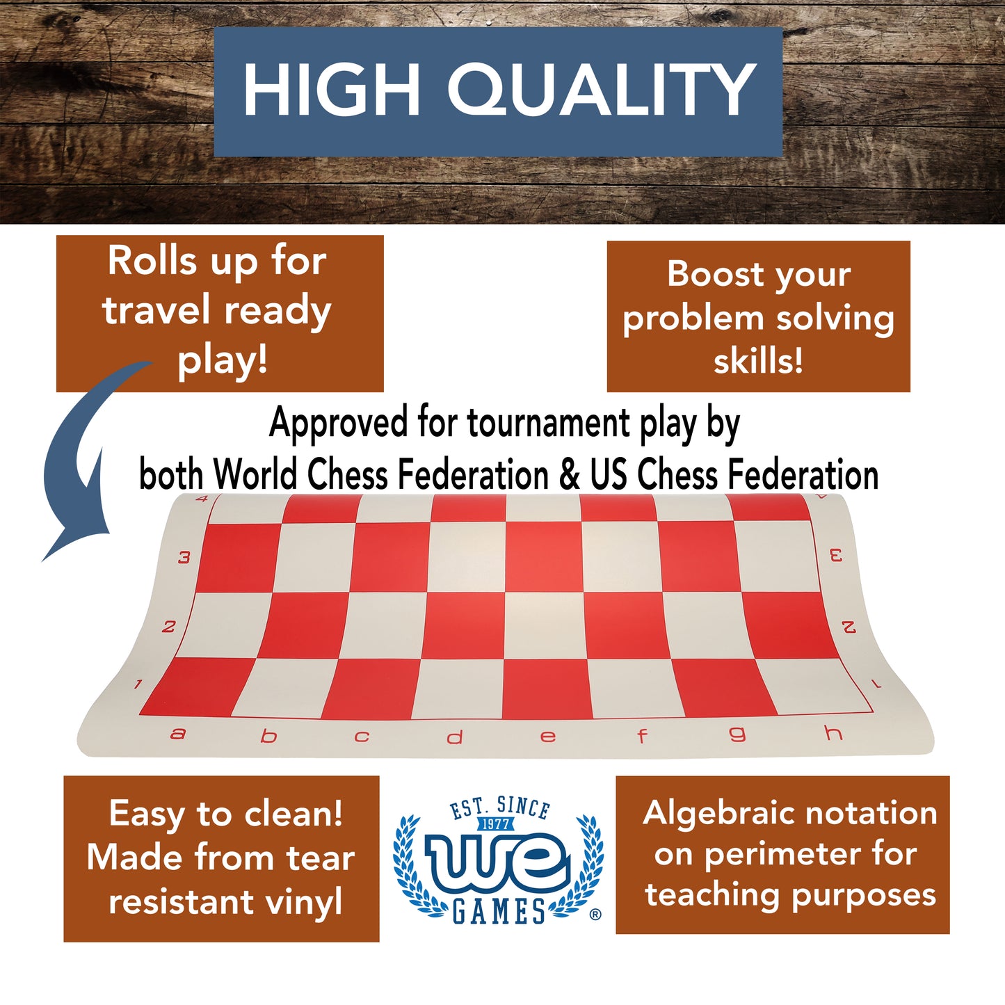 WE Games Tournament Roll Up Vinyl Chess Board - 20 inches