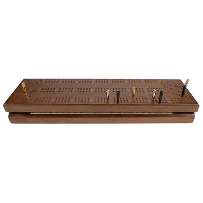 WE Games Cabinet Cribbage Set - Solid Wood Continuous 3 Track Board with Easy Grip Pegs, Cards and Storage Area