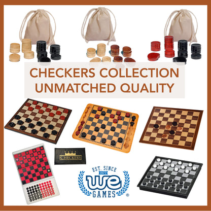 WE Games 14.5 in. Red and Black Solid Wood Checkers Set, Grooves in Board