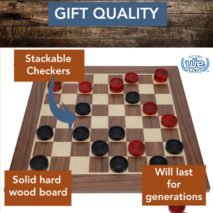 WE Games Old School Red and Black Wooden Checkers Set -12 in.