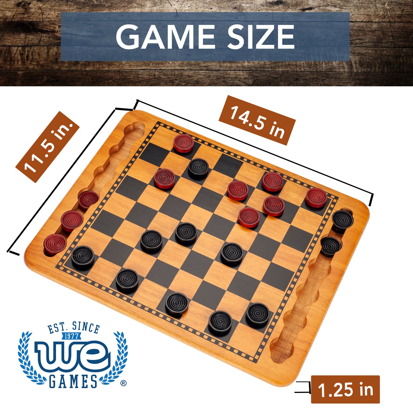 14.5 in. Red and Black Solid Wood Checkers Set