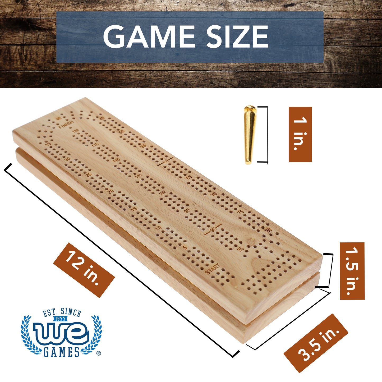 WE Games Cabinet Cribbage Set - Solid Wood Continuous 3 Track Board with Easy Grip Pegs, Cards and Storage Area