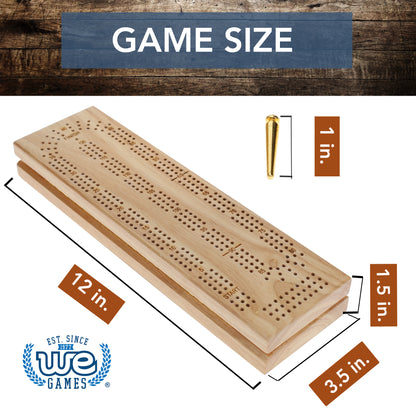 WE Games Cabinet Cribbage Set - Solid Wood Continuous 3 Track Board with Easy Grip Pegs, Cards and Storage Area