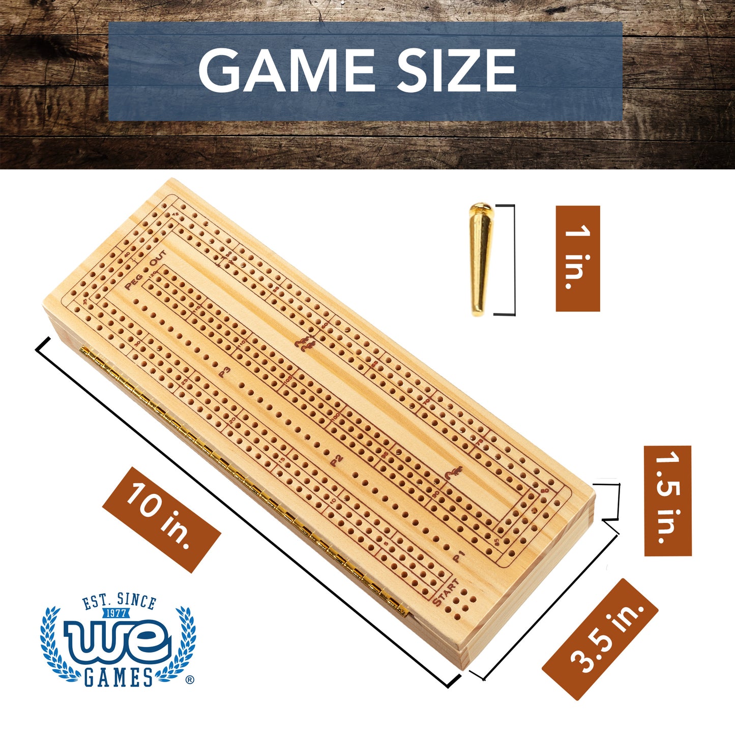 WE Games 3 Player Wooden Cribbage Set - Easy Grip Pegs and 2 Decks of Cards Inside of Board