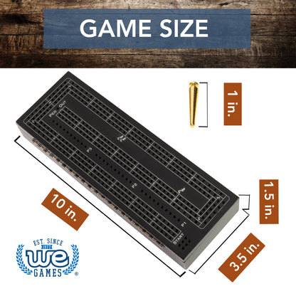 WE Games 3 Player Wooden Cribbage Set - Easy Grip Pegs and 2 Decks of Cards Inside of Board