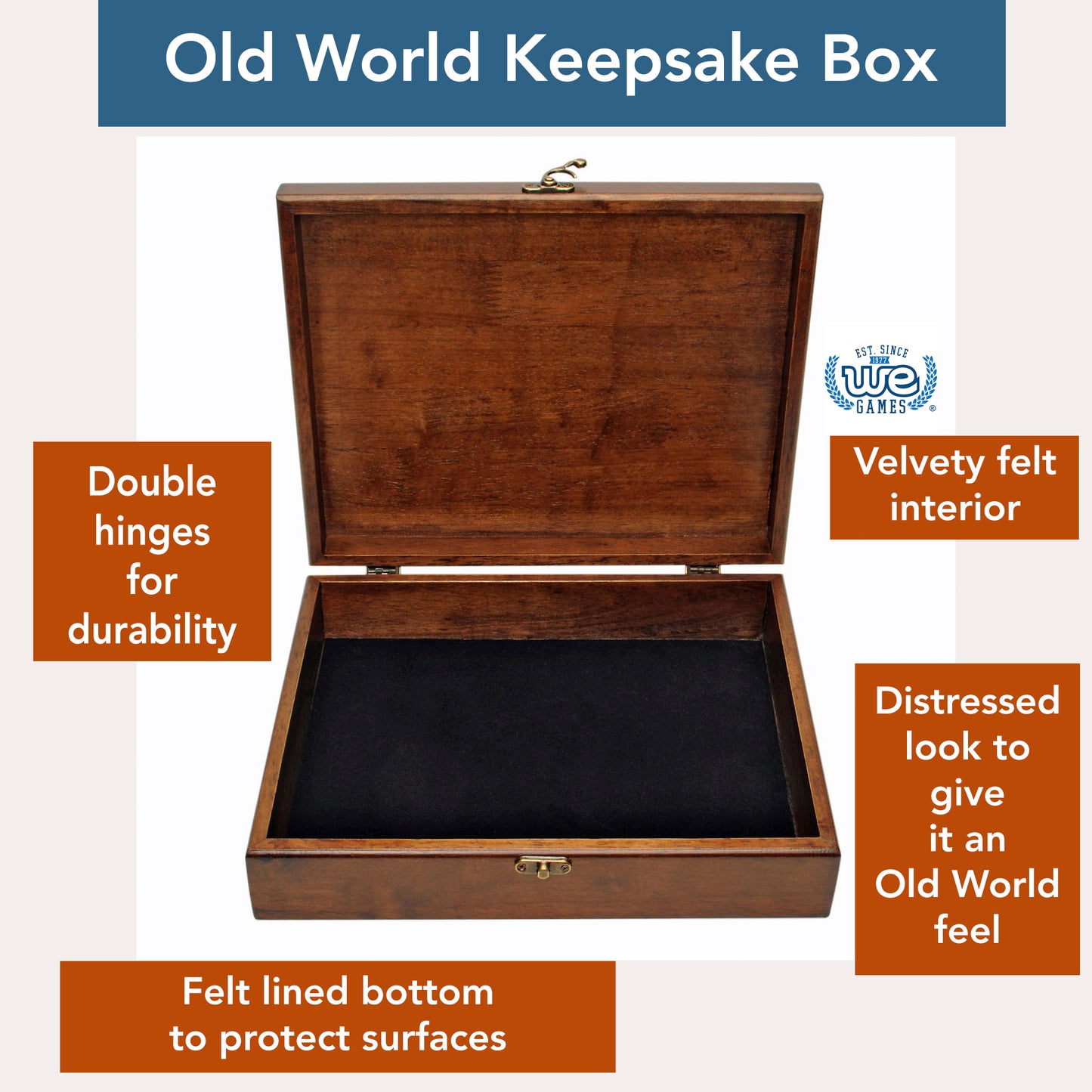 WE Games Old World Wooden Treasure Box with Brass Latch