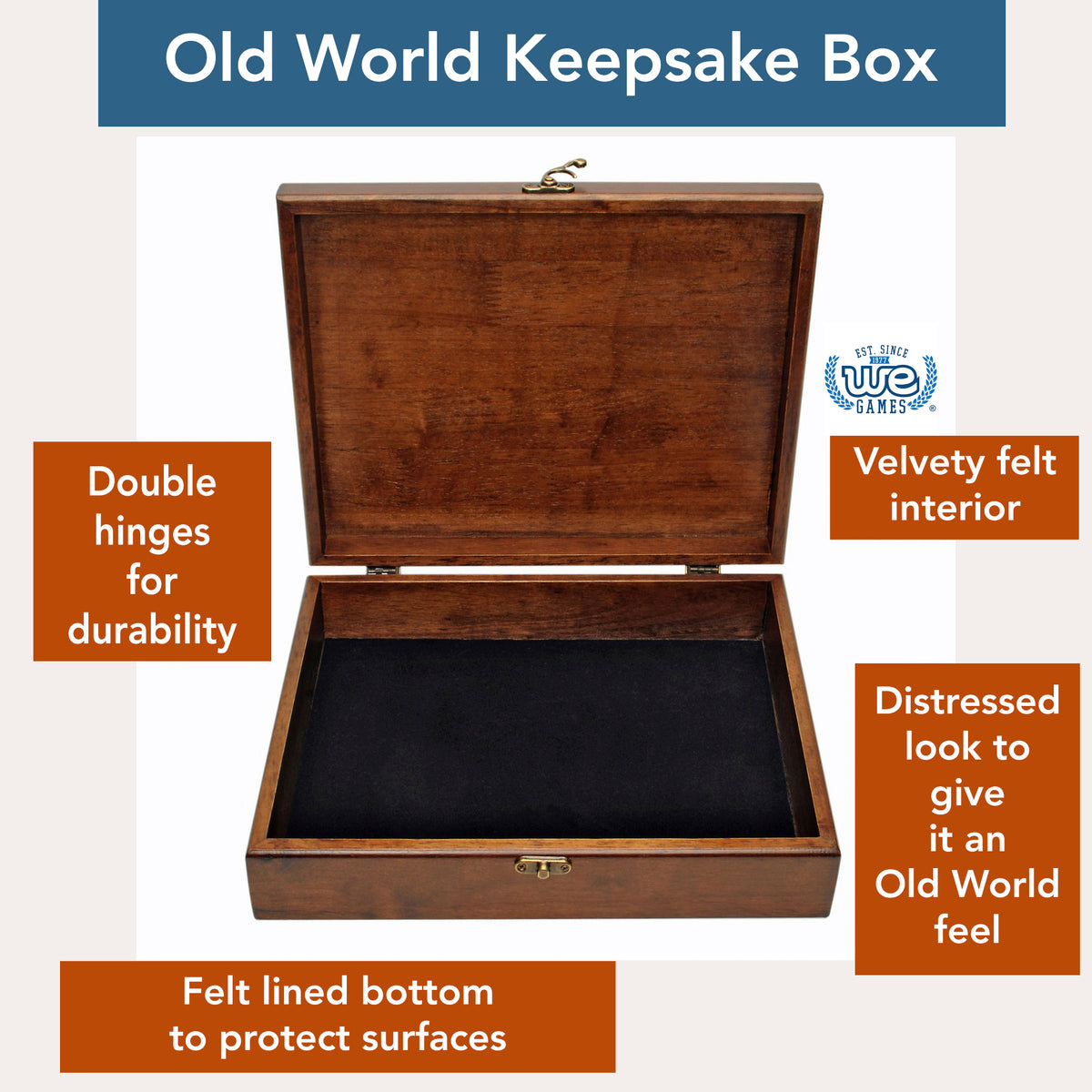 WE Games Old World Wooden Treasure Box with Brass Latch