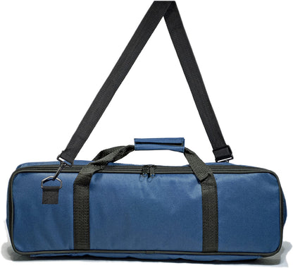 Blue travel canvas bag with carrying handle and shoulder strap.