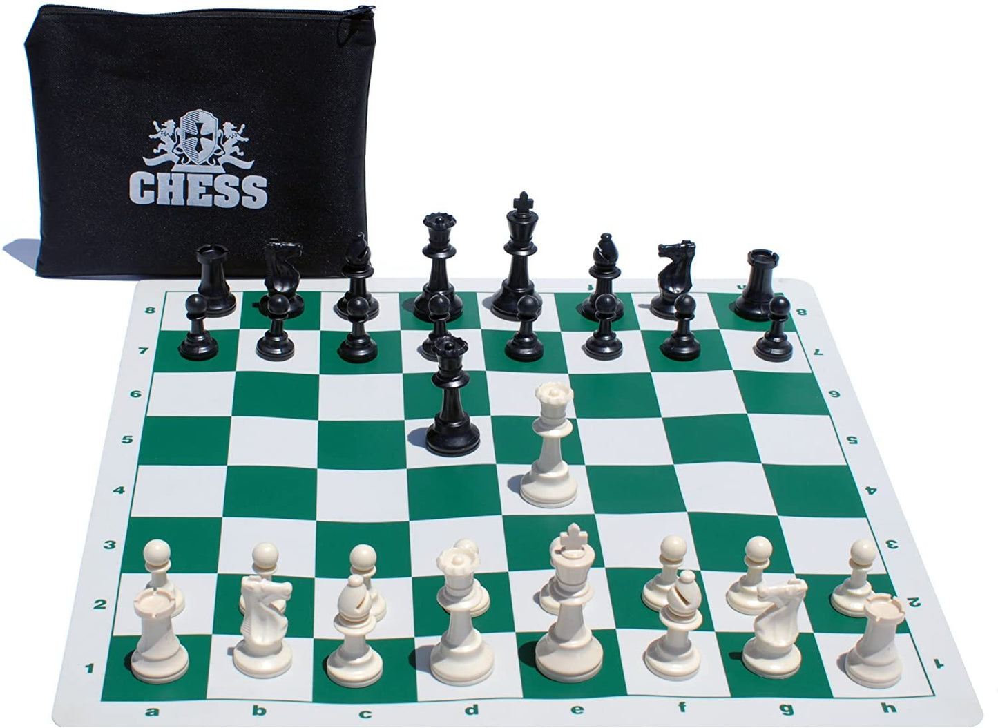 Ultimate Compact Tournament Chess Set with Green Fold-up Board & Triple Weighted Pieces