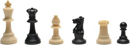 6 black and white chess pieces.