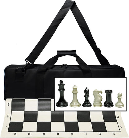 Ultimate Tournament Chess Set with New Silicone Chess Mat, Canvas Bag and Super Triple Weighted Chessmen with 4 Inch King