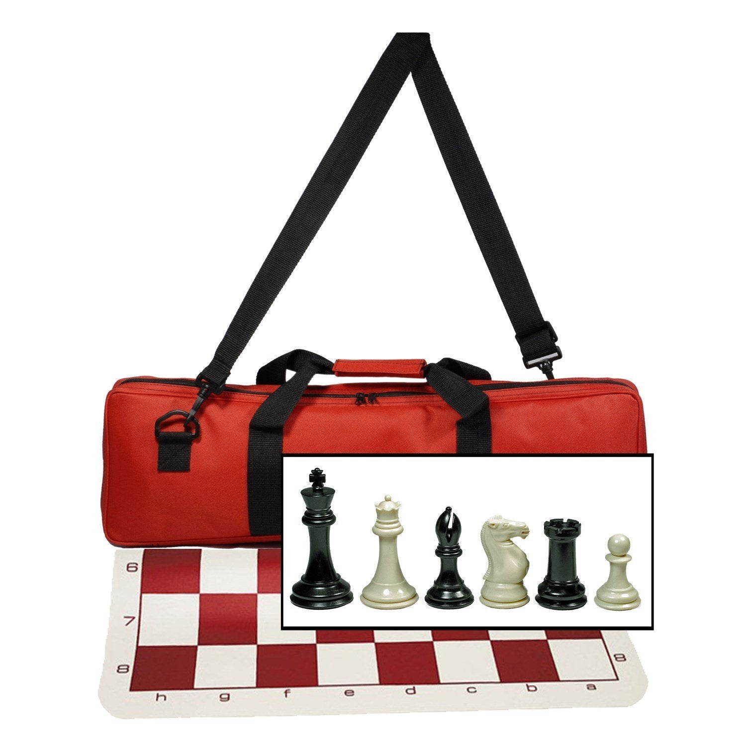 Ultimate Tournament Chess Set with NEW Red Silicone Chess Mat, Red Canvas Bag & Super Triple Weighted Chessmen.