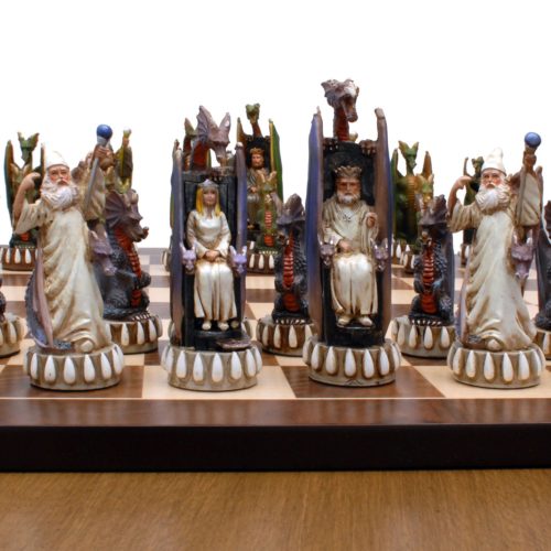 Medieval Chess Set – Polystone Pieces with a Wooden Board 15 in