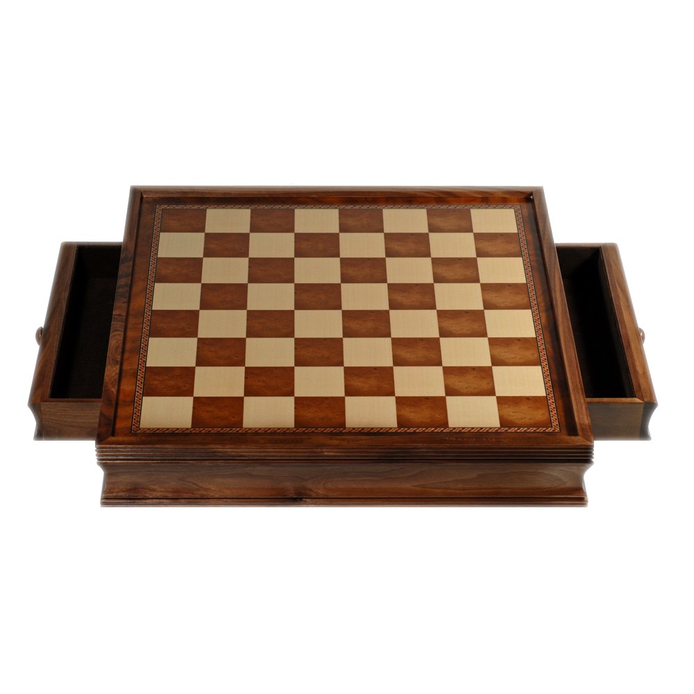 Deluxe Chess Board with Storage Drawers Camphor Wood 19 in. Wood