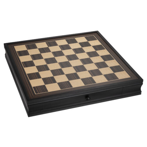 black stained chess board with drawer